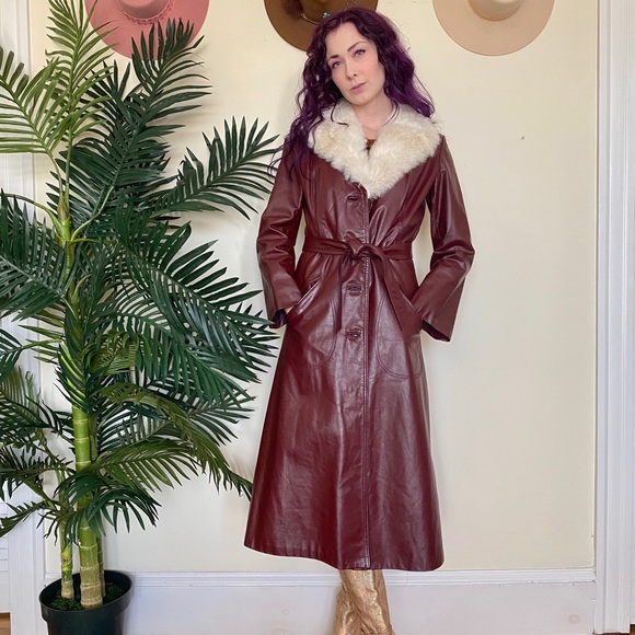 Vintage Jackets & Blazers - SOLD Penny Lane Leather Trench Coat fur Collar